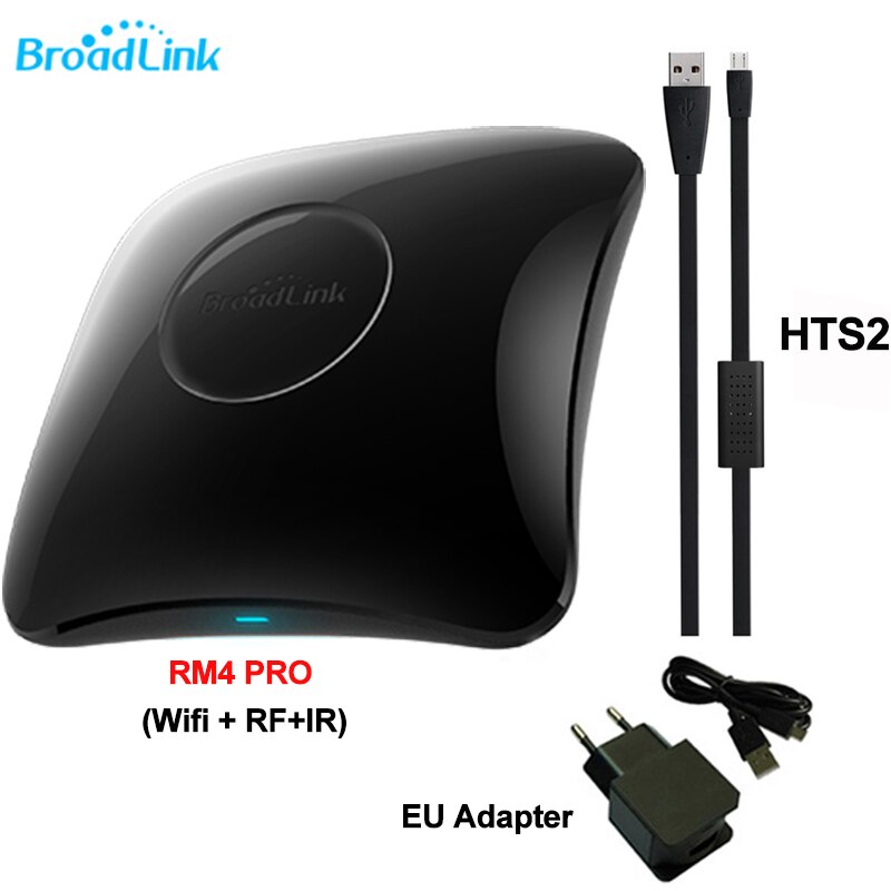 Broadlink-control remoto Universal RM4 PRO Smart Home, Wifi, RF, IR, HTS2, Sensor de temperatura y humedad, funciona con Alexa y Google: EU RM4 PRO and HTS2