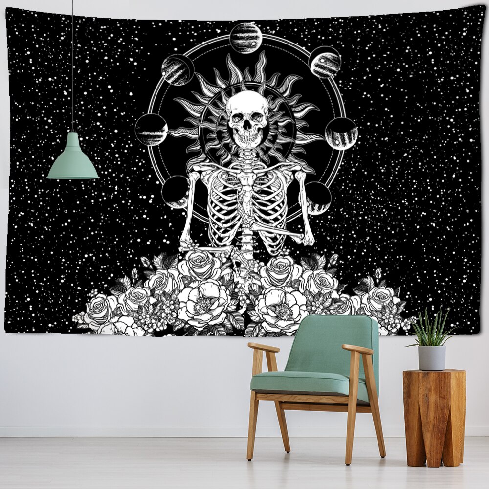 Skelett sternenklar Himmel Wandteppich Hängen Sterne Magie Astrologie psychedelisch Polyester Teppich Böhmischen Stil Dekor: 95x70cm