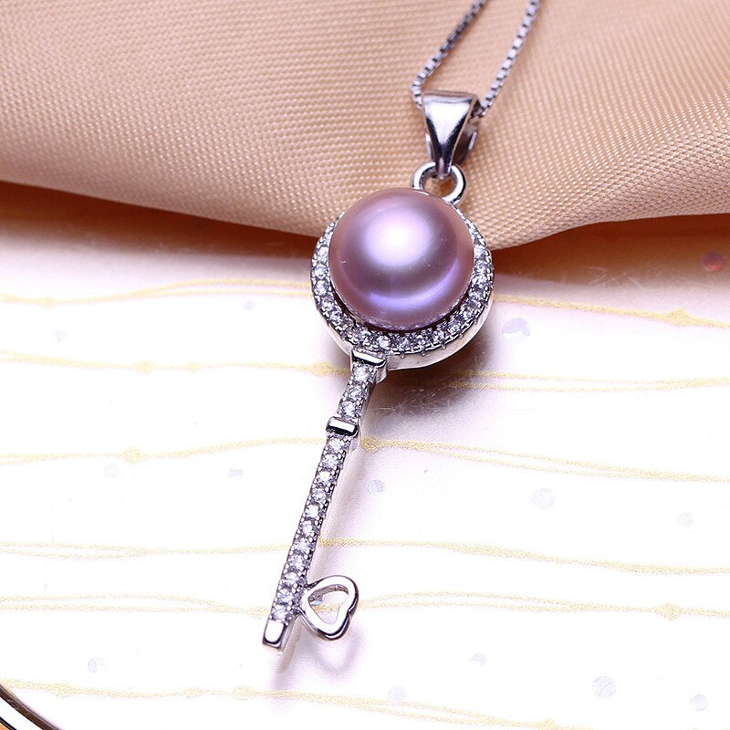 Mode sleutel parel hanger breken natuurlijke zoetwater parel sieraden 925 sterling zilver voor vrouwen huwelijkscadeau: purple pearl pendant