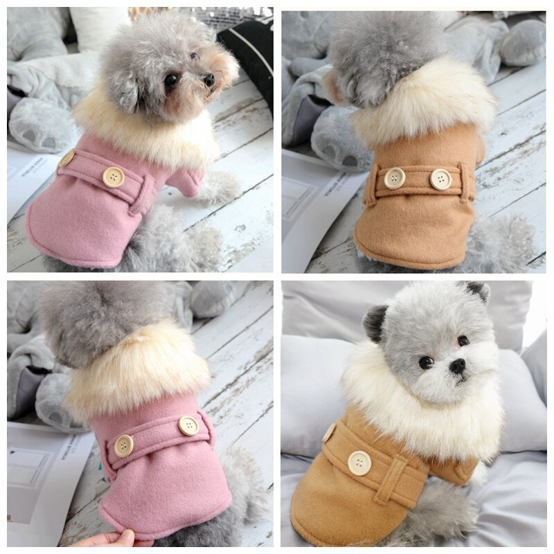 Stor pälskrage hundkläder vinter varm hund jacka kappa valp rosa kaffe litet djur snö katt dun outfit