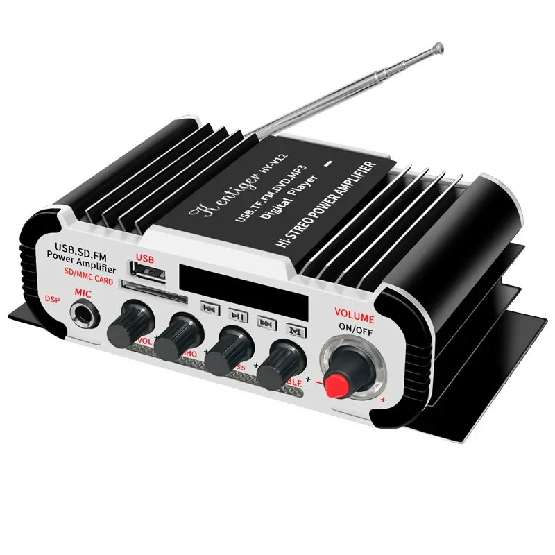 4CH Home Car Digital Amplifiers Hifi Stereo Audio Bass Power Amplifier FM USB SD LED Subwoofer Loud Speaker