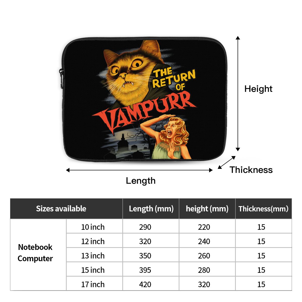 Cat The Return Of Vampurr Laptop Bag Case 10 12 13 15 17 Inch Notebook Liner Sleeve Horror Halloween Tablet Shockproof Case Bag