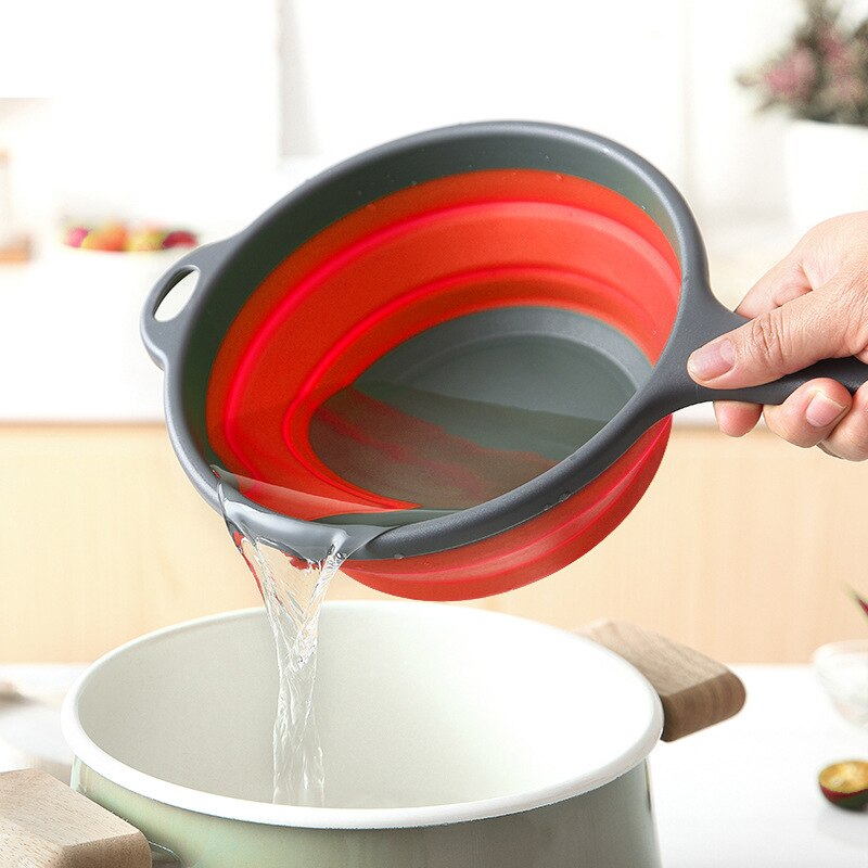 Foldable Silicone Colander Fruit Vegetable Washing Basket Strainer Collapsible Drainer With Handle Kitchen Tool