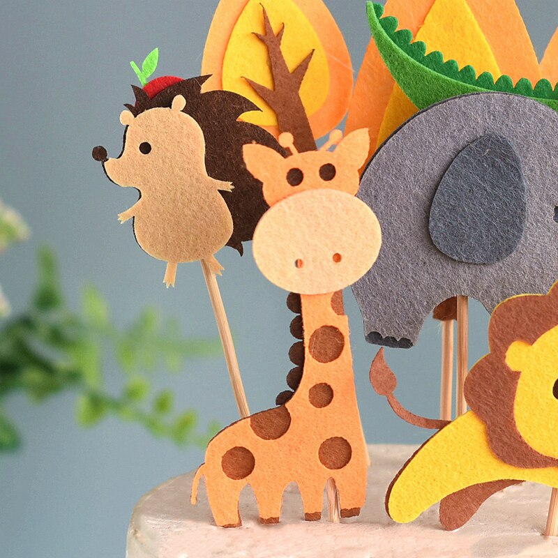 Felt Cloth Tree Animal Cake topper for baby shower happy birthday cake topper Accessories Birthday baby Boy girl Party Supplies