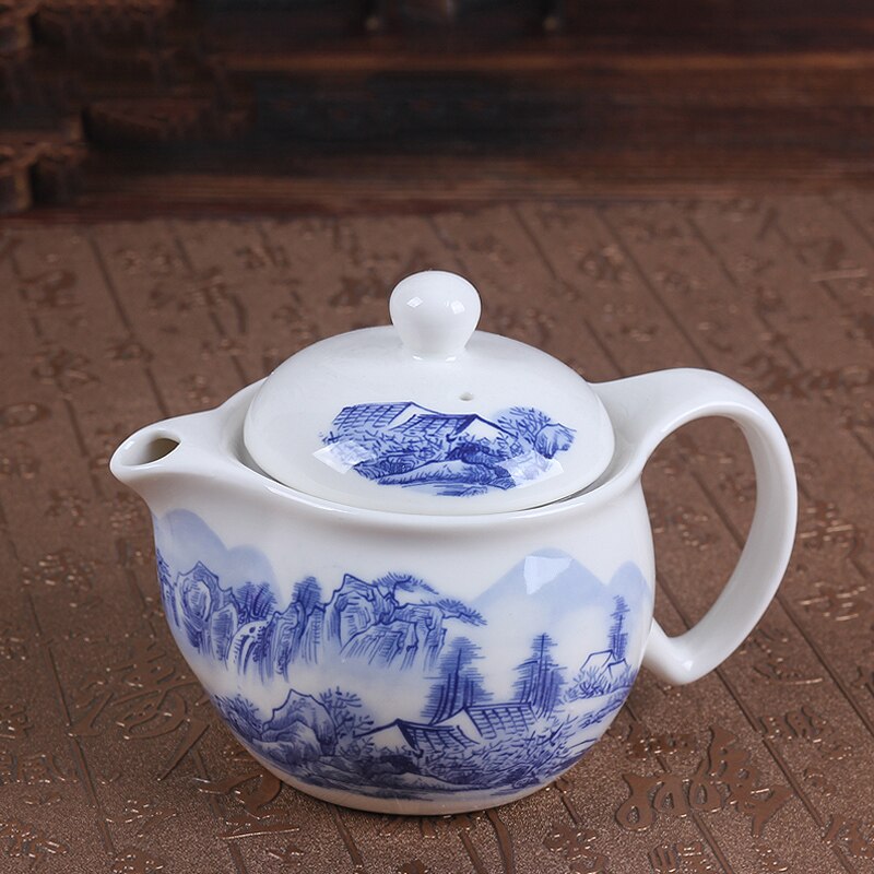 Traditionel kinesisk håndlavet blå og hvid porcelæn tekande 350ml med te si keramisk tekande sæt: 3