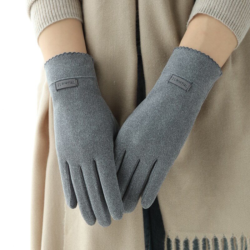Grace Lady Gloves Women Winter Vintage Touch Screen Warm Windproof Cycling Driving Full Finger Glove Mittens G058: Gray