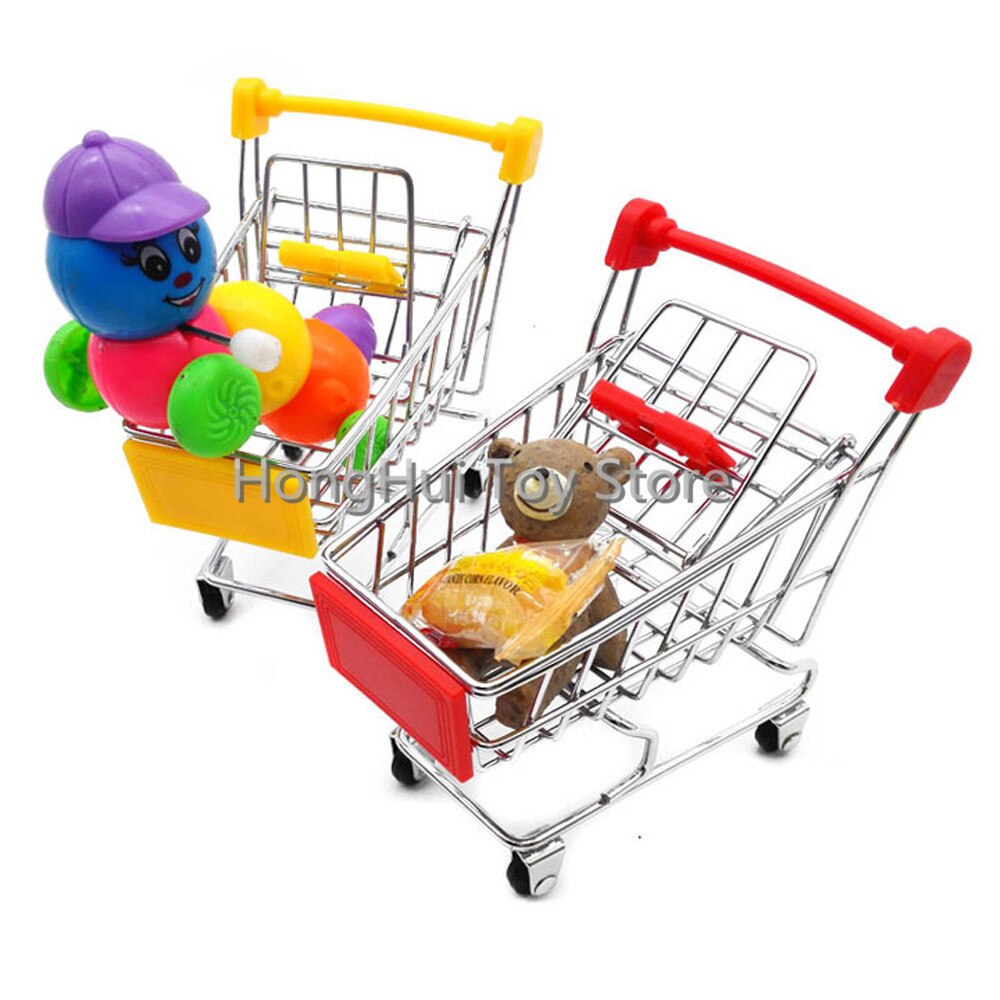 Mini Shopping Cart Supermarket Handcart Mode Storage Toy desktop can