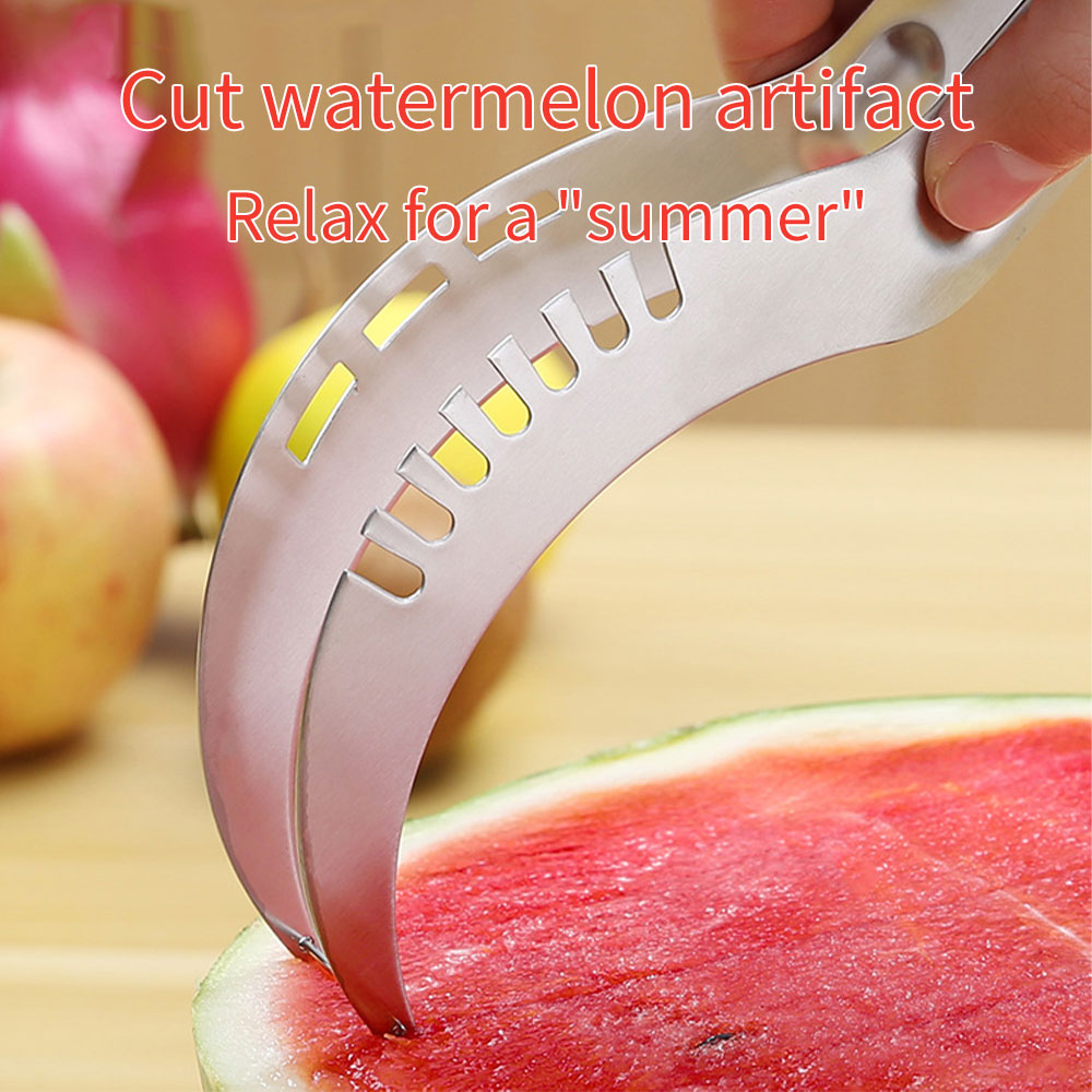 Rvs Watermeloen Snijmachine Fruit Mes Cutter En Ijs Ballers Meloen Scoop Dubbele Grootte Lepel Set Keuken Gereedschap