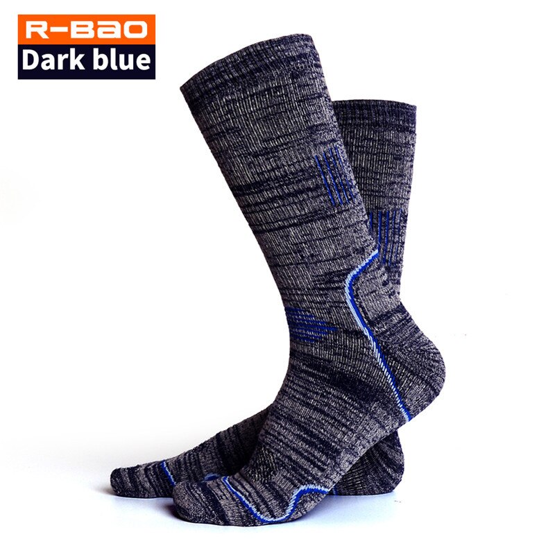 Brand Unisex Winter Warm Outdoor Hiking Climbing Skiing Socks Terry-loop Hosiery Men Women Anti-friction Sports Long Terry Socks: Blue / L(39-42)