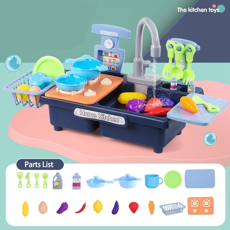 Kitchen Sink Toys Pretend Play Wash Up Kitchen Toys Dishwasher Toys Kitchenware Press Water Faucet & Drain