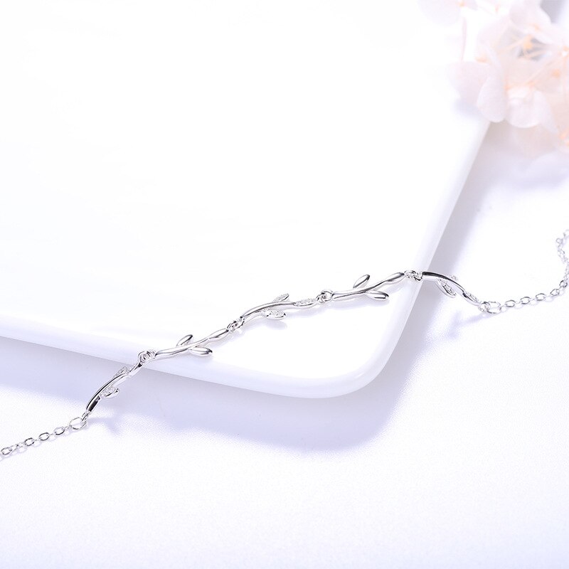 Pulseira de folhas s925 pulseira de prata pequena e pura e fresca, temperamento, folhas, bracelete pulseira de prata com meninas