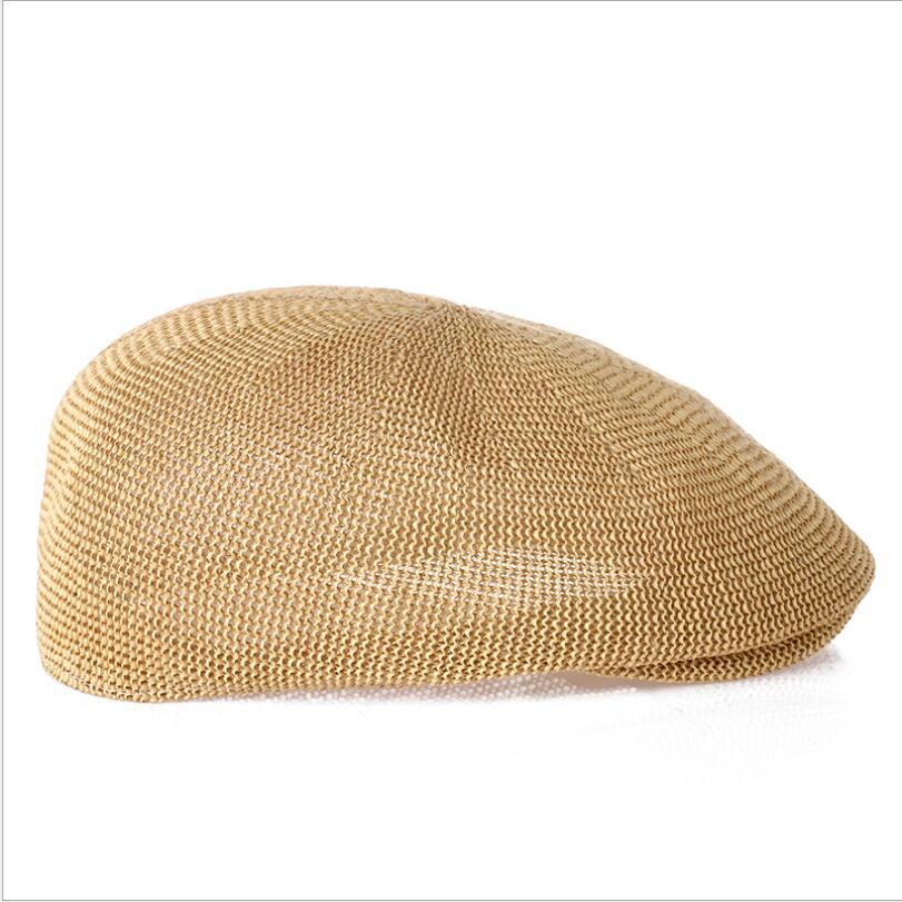 Men Summer Straw Sun Hat Newsboy Caps Breathable Male Beret Flat Cap Unisex Peaky Blinder Mesh Dad Hats: Yellow