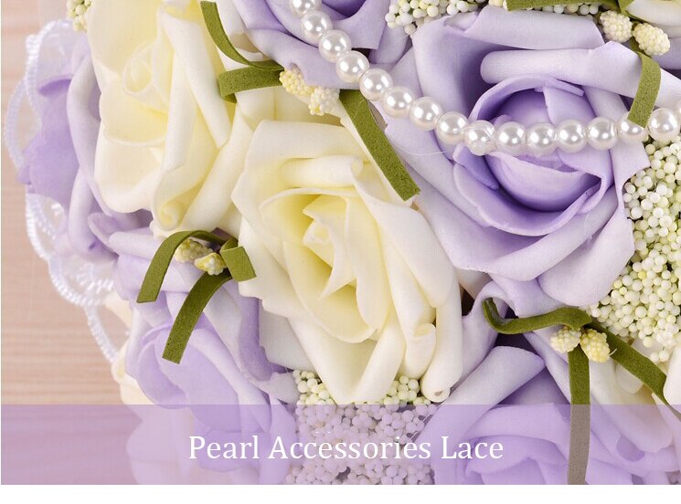 iLoveWedding Beautiful Purple Wedding Bouquet Handmade Bridal Flower Wedding Bouquets Artificial Pearls Flower Rose Bouquet
