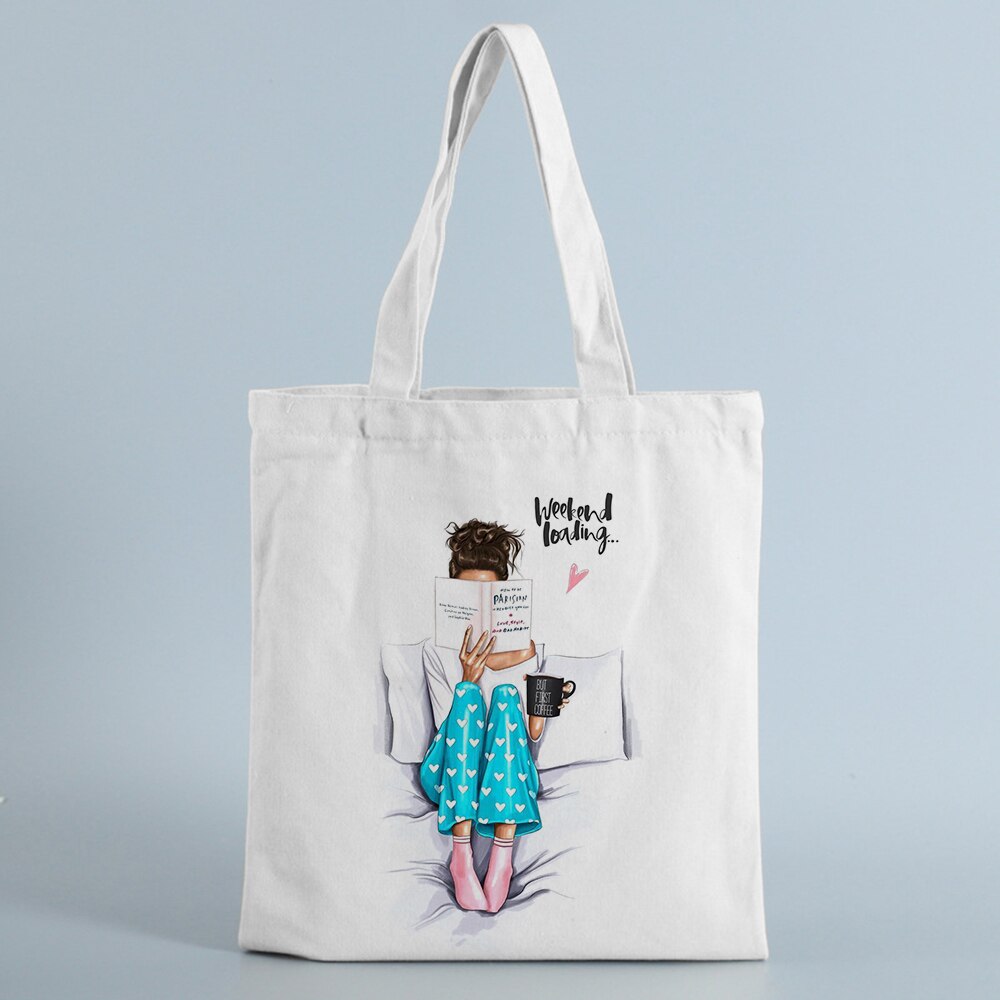 Mode Canvas Shopping Tassen Vrouwen Handtassen Mom Leven Eco Herbruikbare Doek Student Boek Tassen Dames Vrouwelijke Casual Shopper Tas: B0259-TBWH-M