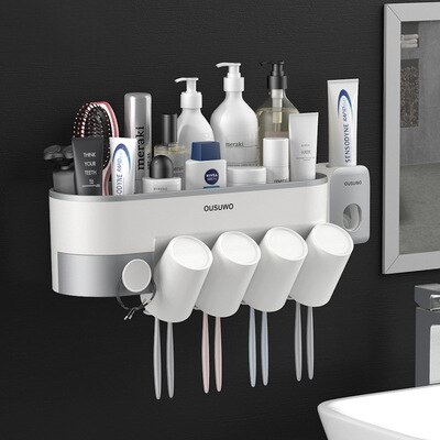 Bathroom Accessories Sets Magnetic Toothbrush Holder With Cup Toothpaste Dispenser Toiletries Storage Rack Toothpaste Squeezer: CF053-5