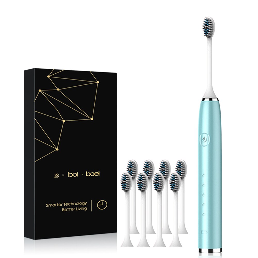 ZS-cepillo de dientes eléctrico sónico para adultos, dispositivo IPX7 recargable por USB, lavable, 5 modos, cuidado de las encías, con 8 cabezales de repuesto: A4O101-2