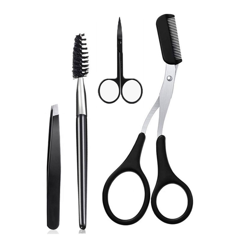 【Ventes chaudes】 tondeuse à sourcils noire ciseaux tondeuse à sourcils avec peigne pince à sourcils outil à cils acier inoxydable: Default Title