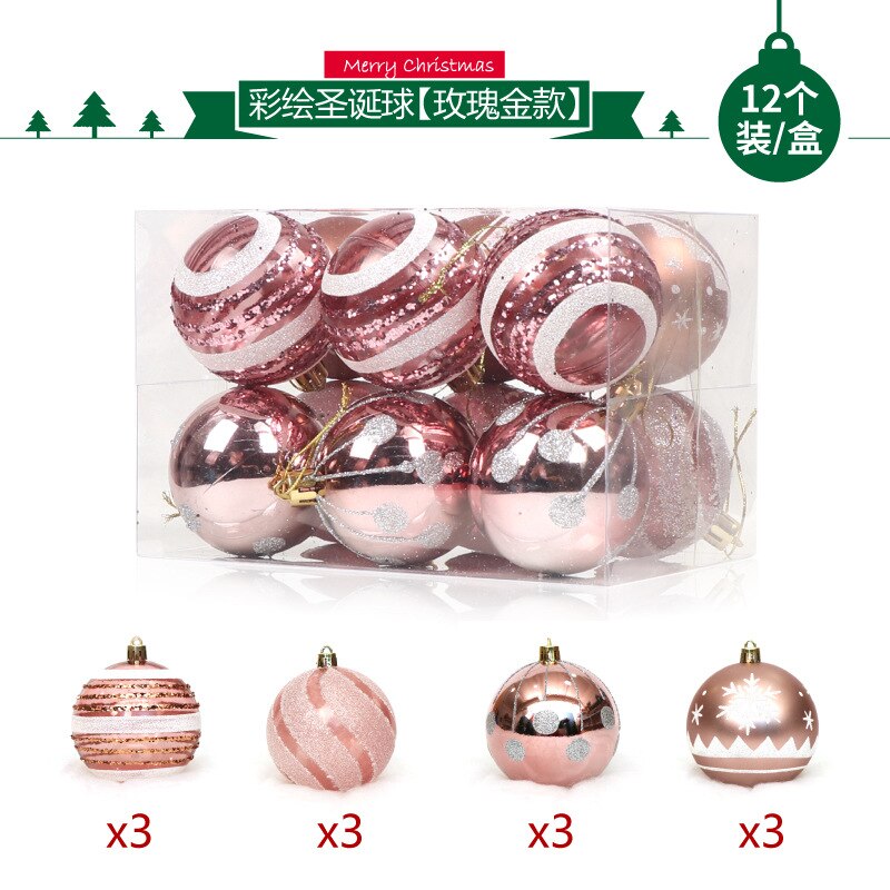 12 stk / pakke flerfarvet pvc 6cm juledekoration hængende ornamentkugle til juletræ bryllupsfødselsdagsfest hjemindretning: Steg gylden