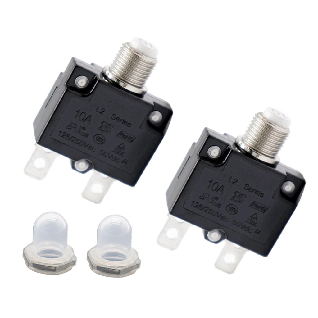 2x Circuit Breaker 10AMP Push Button Resettable Thermal Panel Mount AC 125/250V