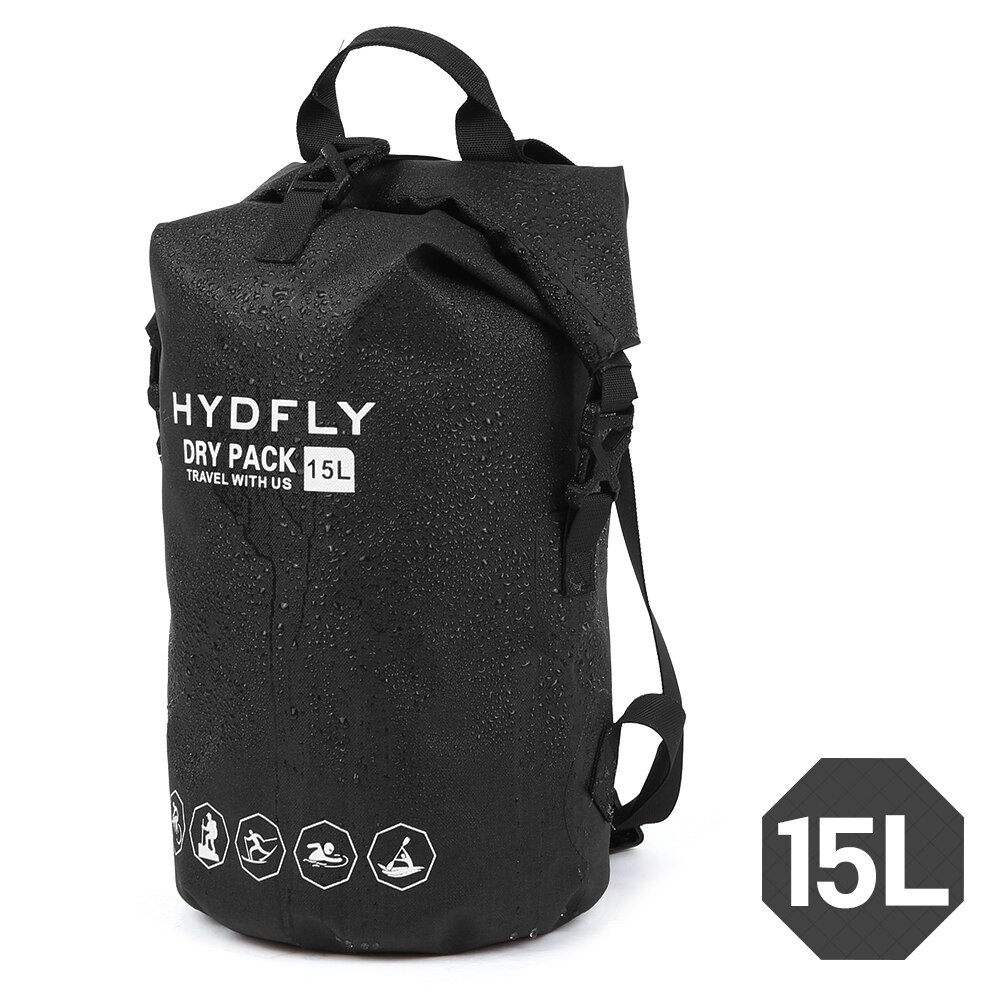 Outdoor Waterproof Dry Bag River Trekking Floating Roll-top Backpack Drifting Swimming Water Sports Dry Bag 10L / 15L / 20L: Black 15L