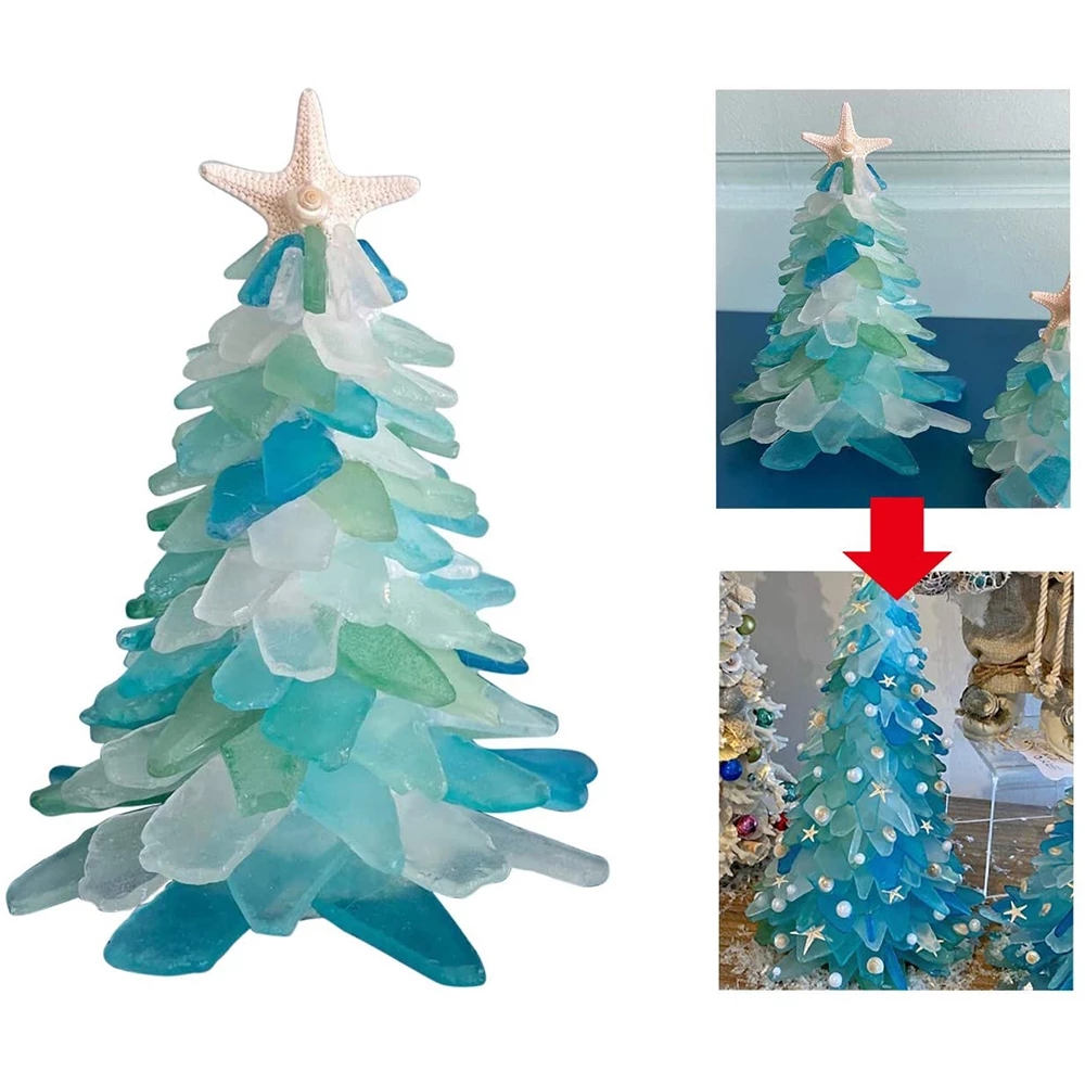 DIY Sea Glass Christmas Tree Unique Marine Creature Ocean Resin Ornament Home Windows Tables Fireplaces Decorative Year: Default Title
