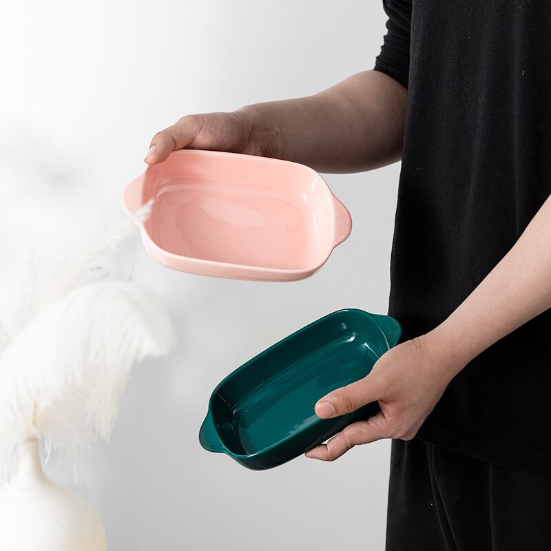 Rectangular Ceramic Baking Tray Double-eared Rice Plate Baking Mold Oven Pasta Thousand-level Baking Tray Microwave Oven
