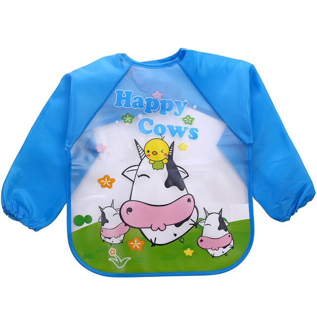 Slabbers Burp Kinderen Waterdichte Lange Mouwen Baby Bib Schort Cartoon Pasgeboren Zachte Voeden Eten Toddle Kleren: Blauw