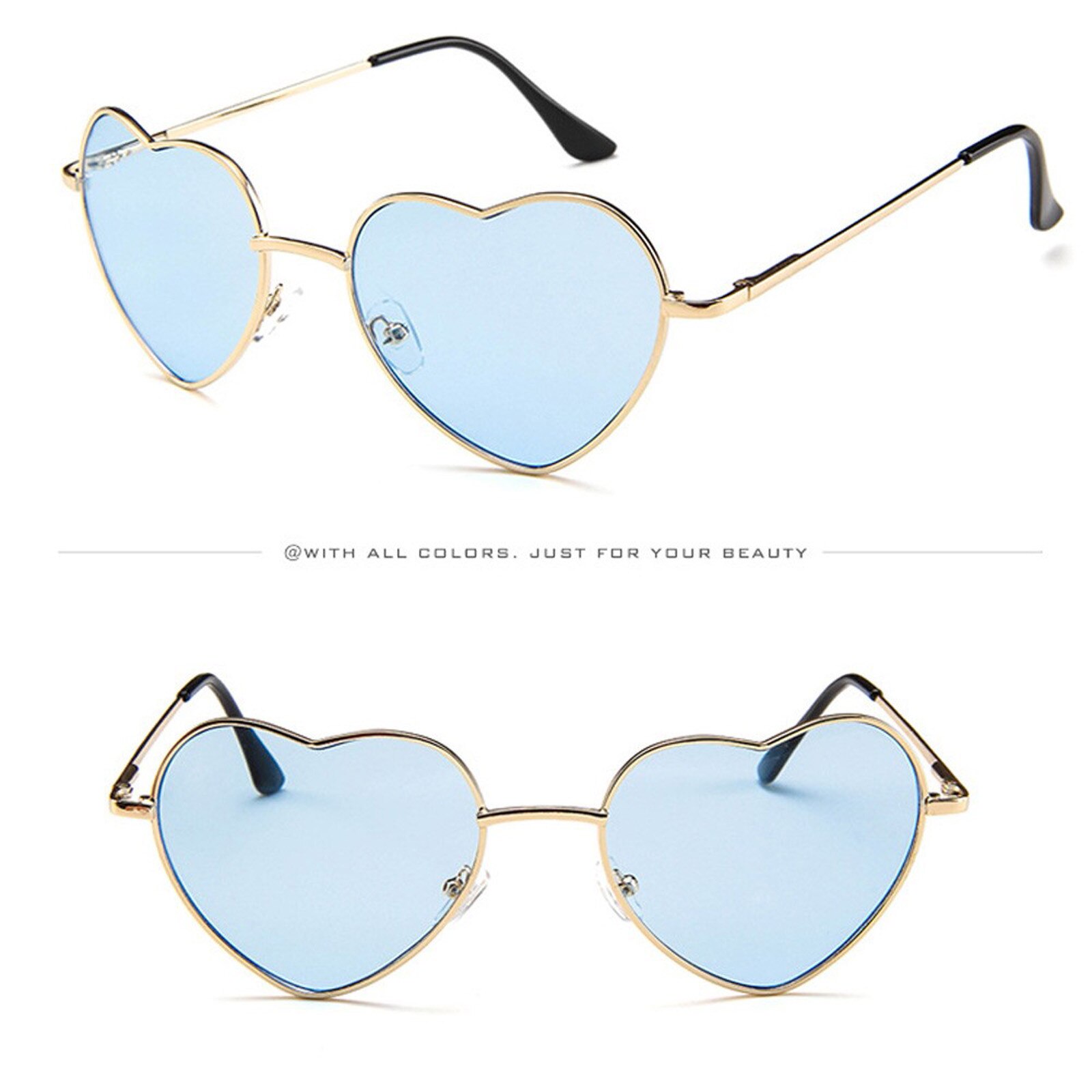 Mens Womens Metal Frame Ladies Heart Shape Sunglasses Love Eyewear Gold Frame Pure Color-Love Heart Shaped Glasses