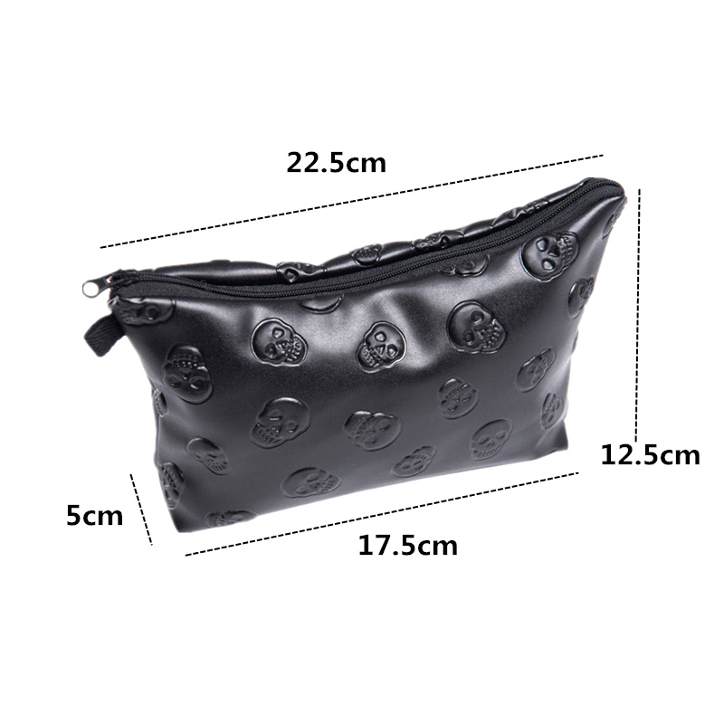 PURDORED 1 pc Schwarz Schädel Kosmetik Tasche Frauen PU Leder machen-hoch Tasche Reise Organizer Für Kosmetik Körperpflege-einstellen Tasche