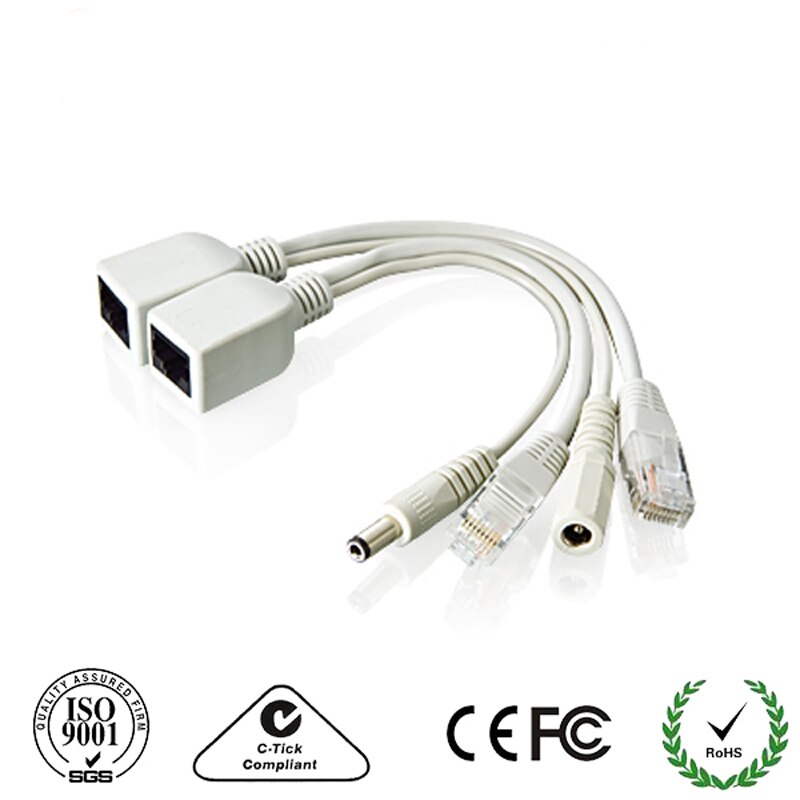 Paar 12-48V Poe Adapter Passieve Power Over Ethernet Adapter Poe Kabel Splitter Injector Dc Mannelijke En vrouwelijke Voor Ip Cctv Camera