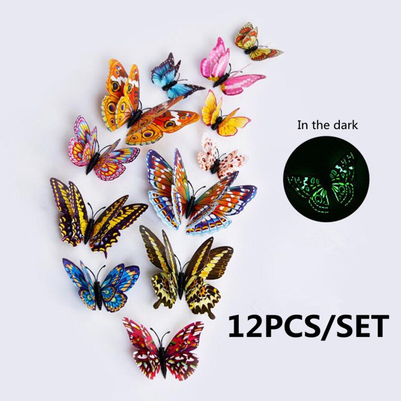 Stickers muraux 3D lumineux en PVC | 12 pièces, autocollant Mural, bricolage, papillon lumineux, lumineux, dans la nuit, pour décoration de la maison, salon, chambre d'enfants