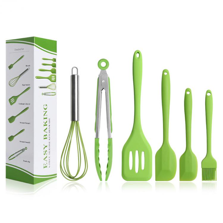 Conjunto de 6 piezas, pala raspadora de silicona de grado alimenticio, pala batidora de huevos, suministros de herramientas: GREEN