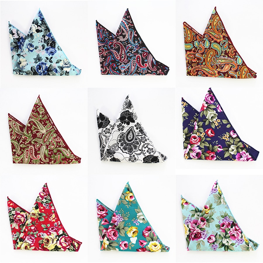 Rbocott heren bedrukte katoenen zakdoeken, bloemen- en paisley-pochetten, vintage zakdoeken, zakelijke handdoek, bruilofts- en feestaccessoire
