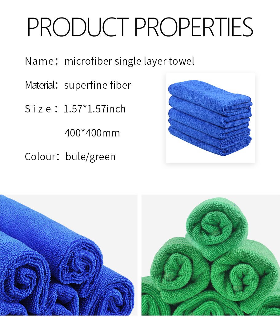 SPTA-paño de lavado absorbente cuadrado suave, 40x40 cm, cuidado del coche, limpieza de microfibra, toallas de mano duraderas, multifunción, azul/verde