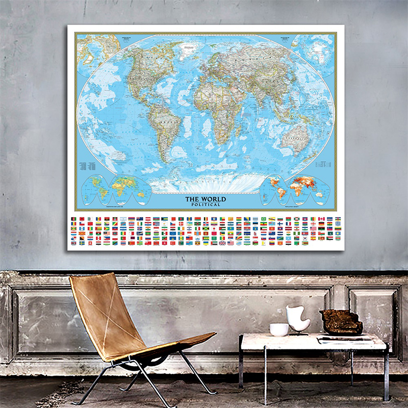 World Map Wall Poster 150x225cm World Political Map With Vegetation Cover Population Density Projection For Geographic Research