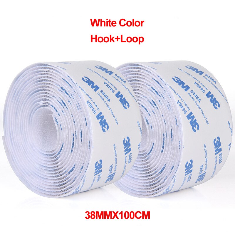 100CM/Pairs 16/20/25/30/38/50/100MM Magic Velcro Tape with Glue for DIY: 38MM White 1Pair