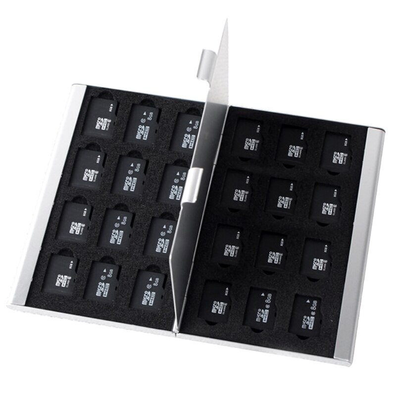 Support de la boîte de étui de rangement pour carte mémoire en aluminium argenté pour 24 cartes Micro SD TF R9JA