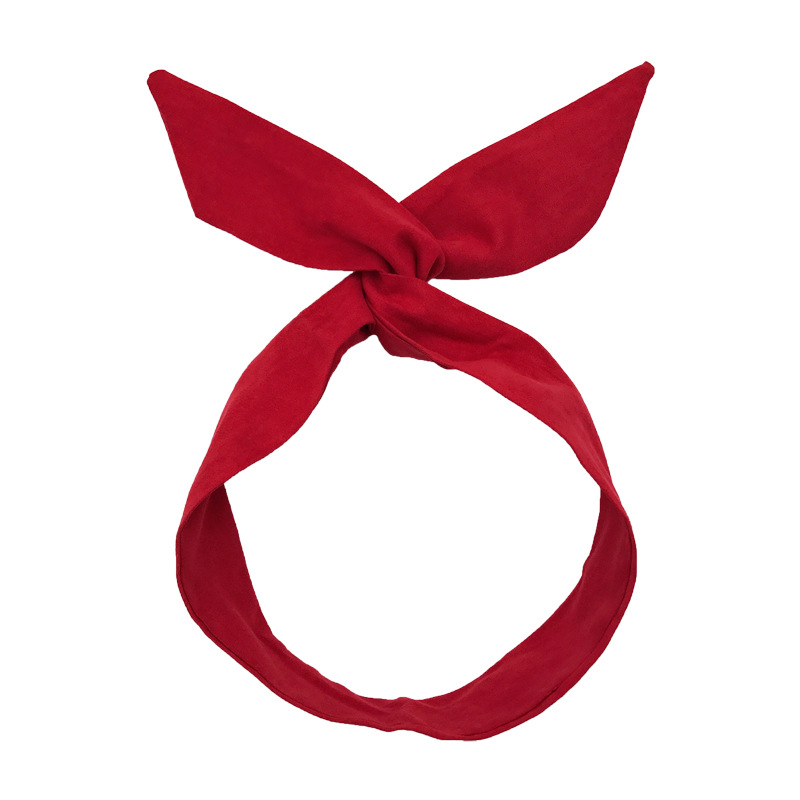Ruban d'oreille de lapin en daim de couleur unie pour femmes, bandeau pour cheveux, nœud papillon croisé, écharpe en fil métallique, accessoires pour cheveux pour filles: Rouge