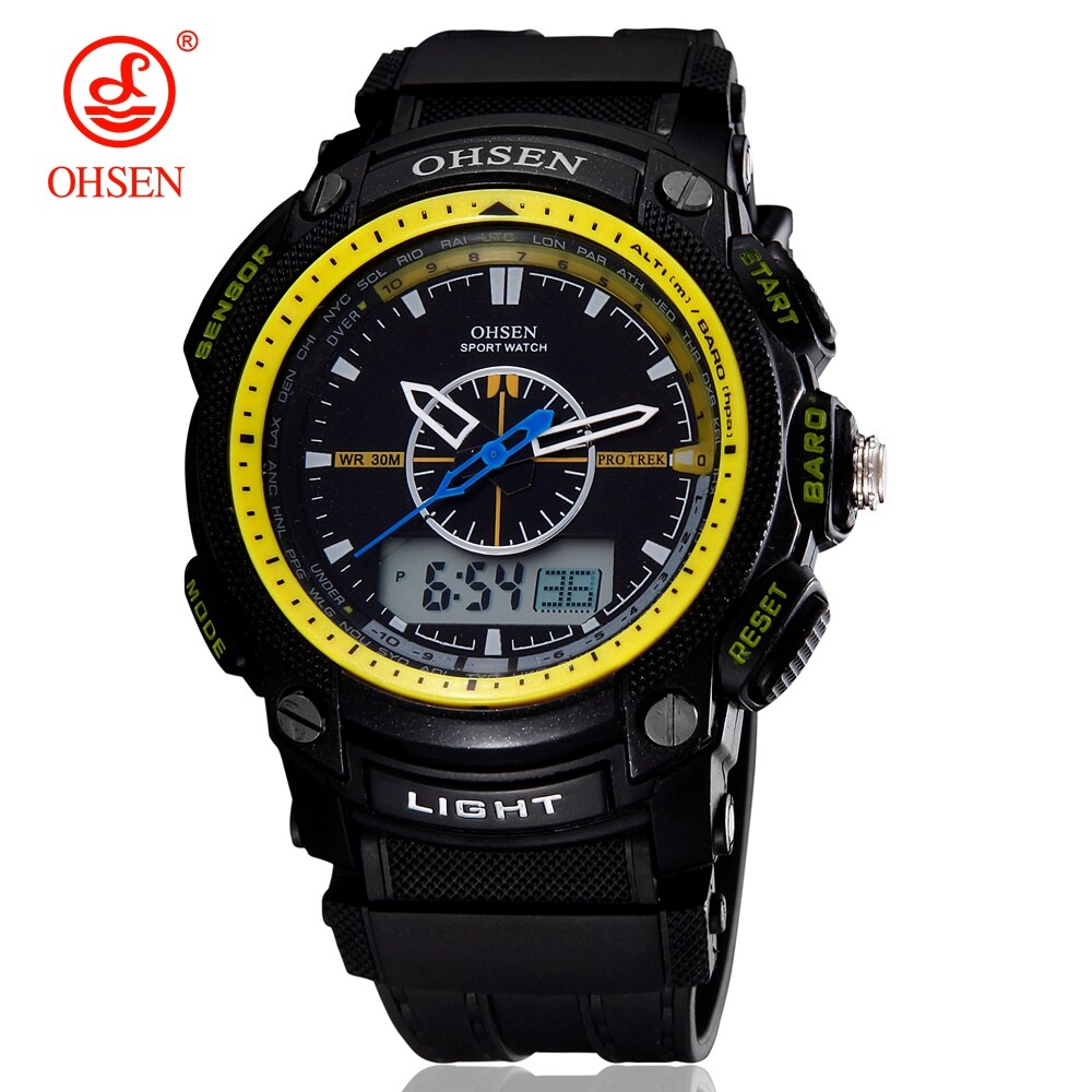 Ohsen Digitale Quartz Heren Mode Horloges Mannelijke Rubber Band Zilver Lcd Waterdichte Sport Cool Horloges Relogio Masculino: Yellow Watch