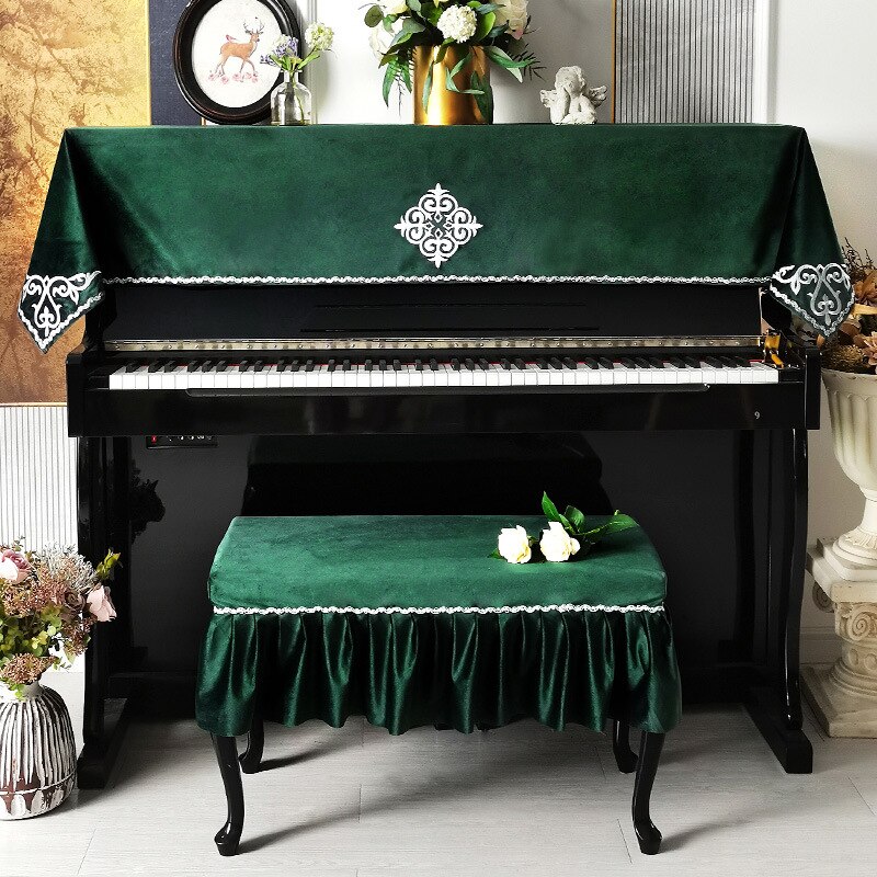 European-style Modern Piano Cover Light Luxury Piano Towel Full Cover Dust-proof Single Double Stool Cover Piano Cloth Cover: Green / 90x200 piano cover