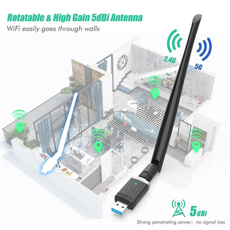 Adattatore WiFi USB 1300 Mbps Dual Band 2.4/5 GHz Con 4 Antenne – Per PC, Laptop, Windows 7/8/10/11