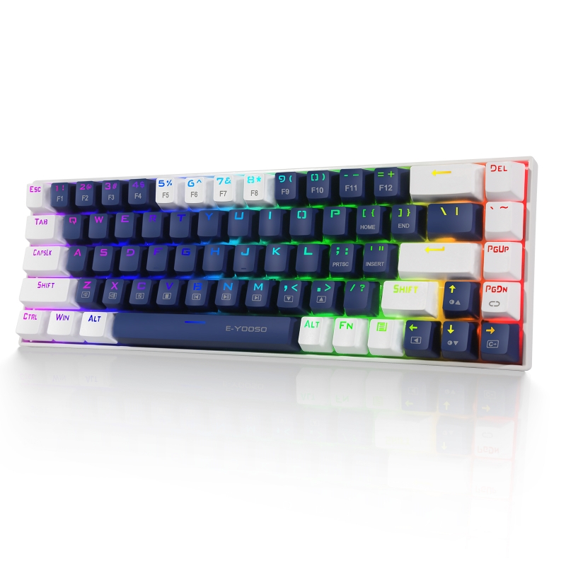 Z-686 60% Mini Mechanical Gaming Keyboard , E-Yooso 68 Keys Wired RGB Backlit Dust-Proof Switch Compact for Computer: Navy Blue / Red Switch