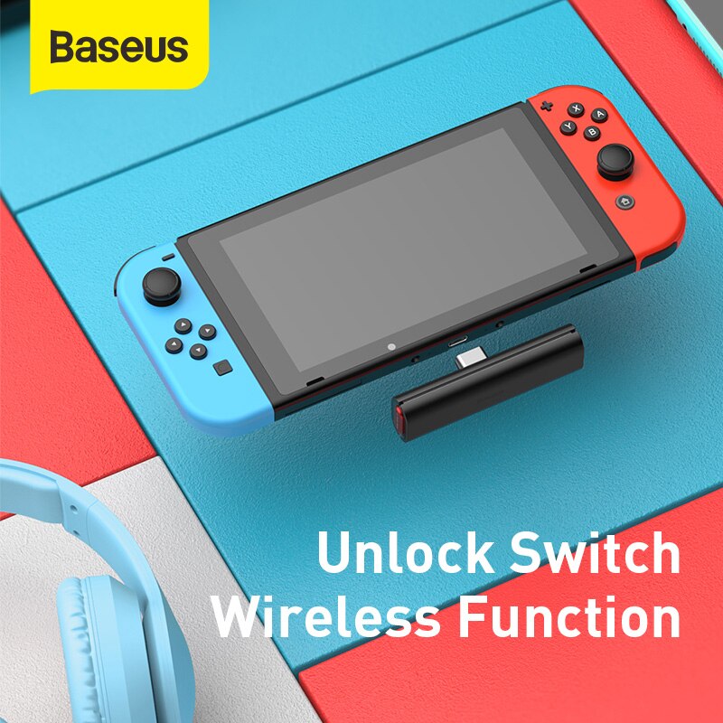 Baseus interruptor adaptador sem fio bluetooth ba05 para fone de ouvido bluetooth alto-falante 18w carregador rápido com usb um adaptador e suporte do jogo