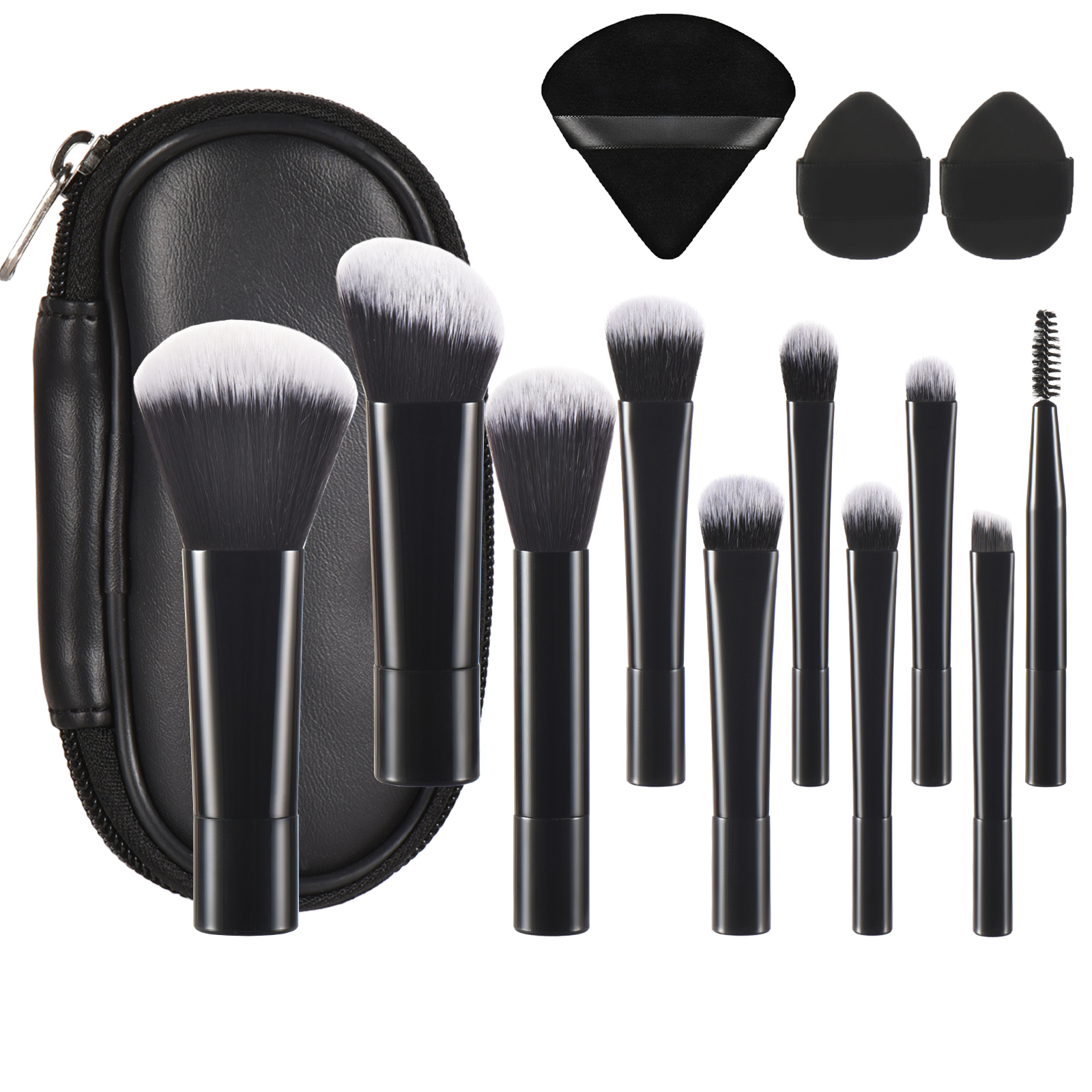 10 Mini brocha de maquillaje negra, herramienta de maquillaje portátil de viaje, esponja de maquillaje, brocha de palma, juego de herramientas de maquillaje: Azul cielo