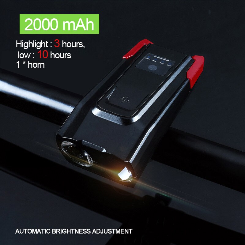 2000 Lumen Induktion Fahrrad Front Licht Set 4000mAh USB Aufladbare Smart Scheinwerfer Mit Horn LED Fahrrad Lampe Zyklus Taschenlampe: 2000mAH Red