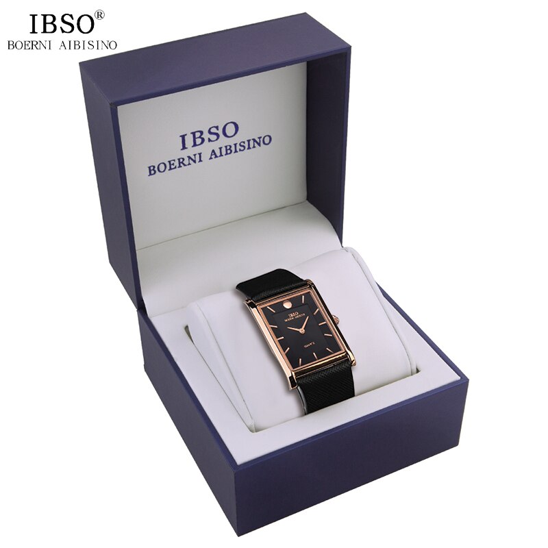 Ibso retângulo relógio masculino 7mm couro relógio de pulso quartzo luxo negócios relógios dropshipping