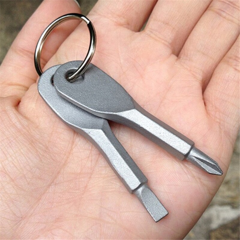 Portable Phillips Slotted Screwdriver Key Ring keyring Multi Mini Pocket Repair Tool Gadget Camp Hike Outdoor: Silver