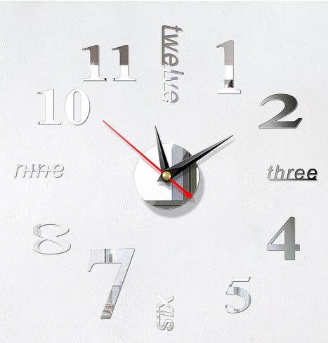 3D Mirror Wall Clock DIY Wall Clocks Home Decoration Modern Bedroom Decorative Wall Sticker Watch For: Silver