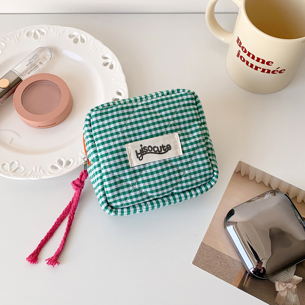 Ins Style Plaid Mini Geldbörse Tragbare Kosmetik Aufbewahrungstasche Dame Lippenstift Tasche und Kartenhalter Kawaii Tofu Kissen Tasche: Himmel Blau