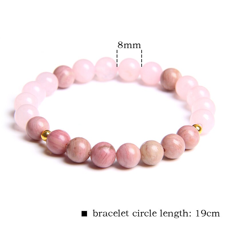 Pink Crystal Bracelet Natural Stone Beads Bracelets For Women Girl Rose Quartzs Stone Bracelets jewelry Femme Female Meditation: 2 Rhodochrosite / 23cm